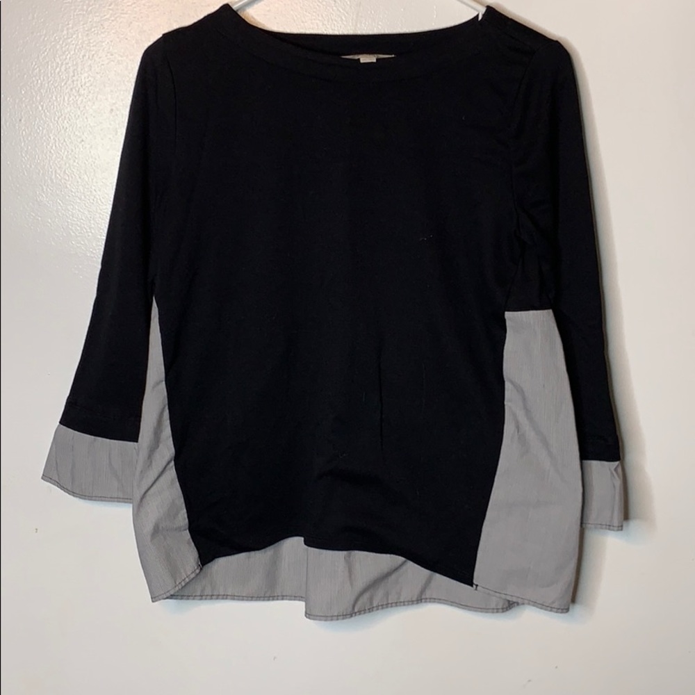Loft XS Petite Black Blouse with blue stripes